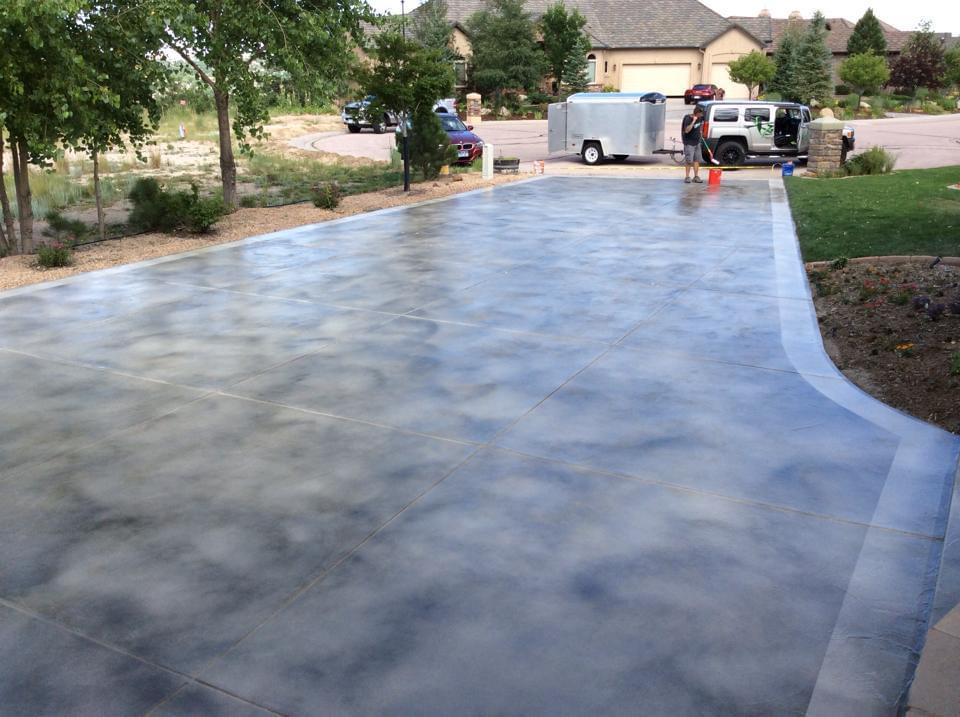 Blue grey acid stained driveway
