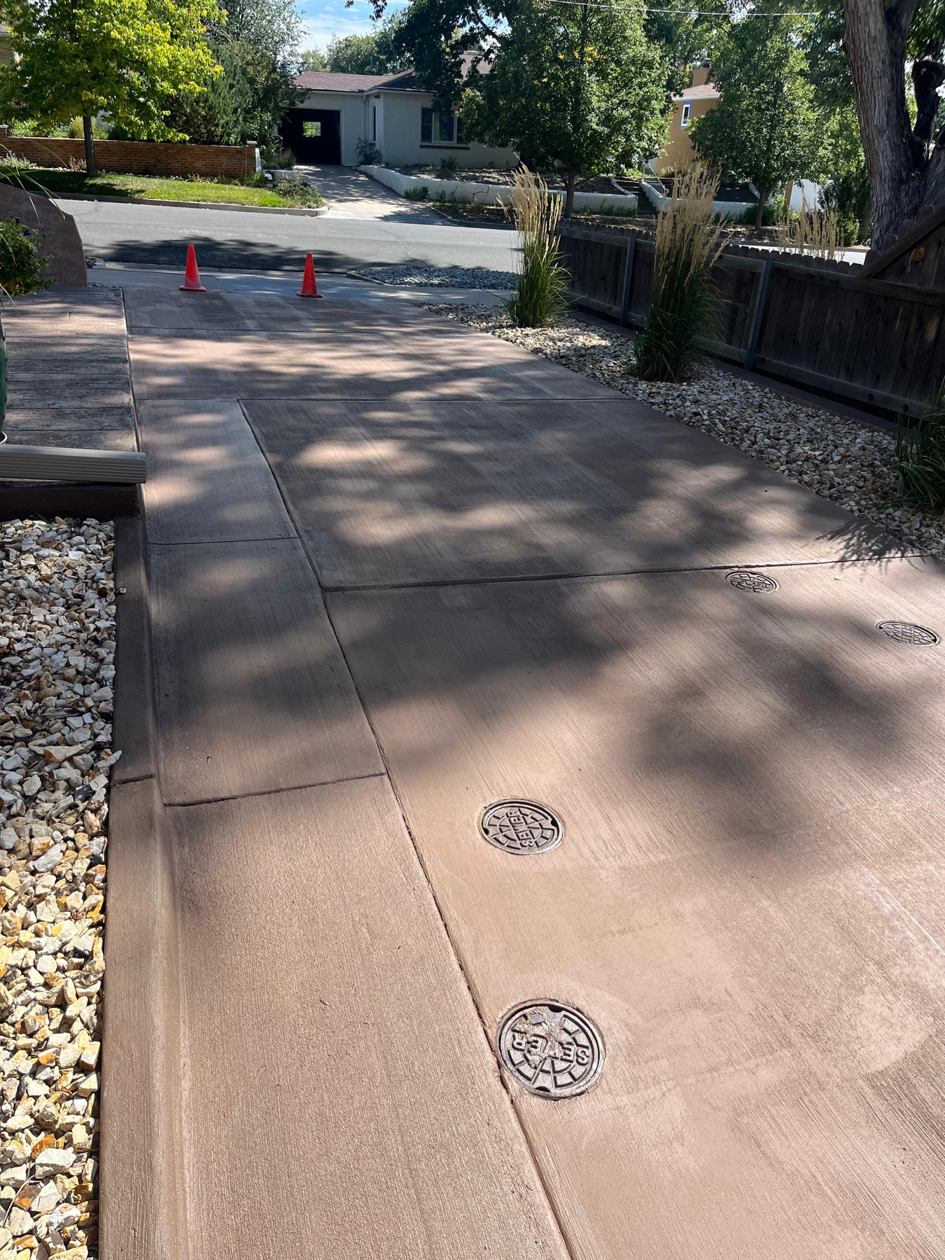 Stained driveway with compass medallions